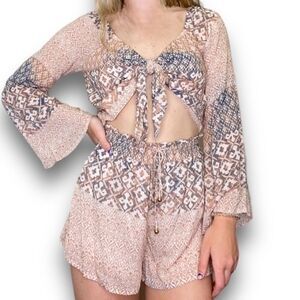 NWT Olivaceous Multi Print Cutout Knot Front Romper Small